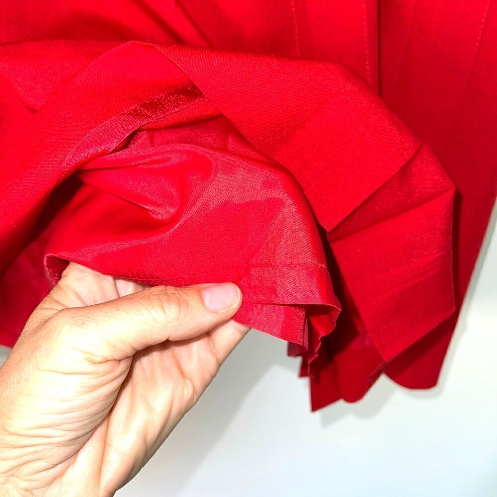 Jacques Vert Womens Skirt Red Size 14 Vintage Pleated Side Button Pocket Lined - Picture 9 of 13